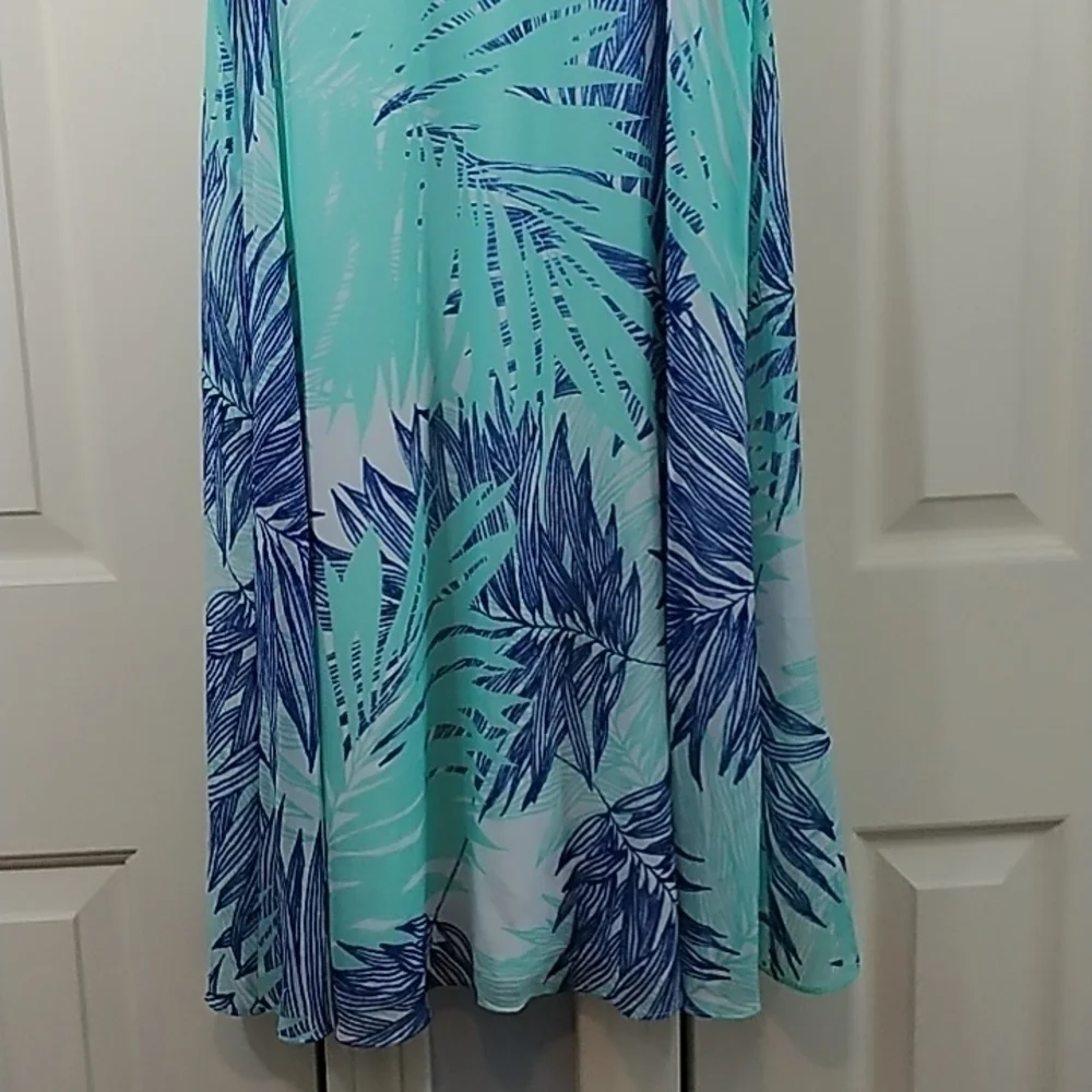 Calvin Klein Sleeveless Trapeze Dress Blue Palm Print Sz 4 - Picture 5 of 15